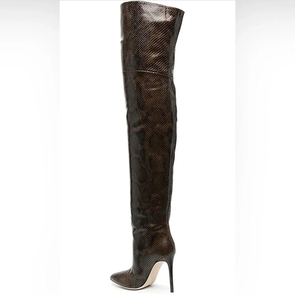 🔥 Fall Must-Have | Brown Snake Print Over-the-Knee Stiletto Boots | Size 9